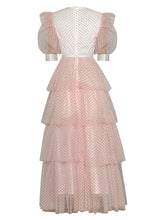 Load image into Gallery viewer, Malaya Mesh Polka dot Cascading Ruffle Elegant Pink Cake Dress