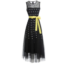 Load image into Gallery viewer, Wren Sleeveless Belted Luxury Embroidery  Vintage Black Mesh Dress