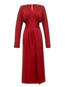Linda V-neck High Waist Split Midi Dress Female Clothing 3W6504