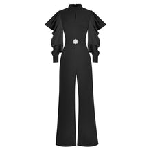 Load image into Gallery viewer, Cami Stand Collar Puff Sleeve Black Vintage Party Wide Leg Pant