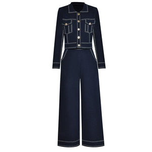 Lorelei  Turn-down Collar Single-breasted Coat + Pants 2 Pieces Suit