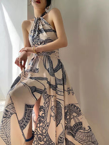 Dakota Print Halter Neck Design Luxury Dress