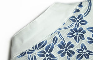 Ottilie Blue Floral Print Single-Breasted Vintage Dress