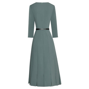 Aitana Three Quarter Sleeve Luxury Brooch Sashes Solid Casual Dress