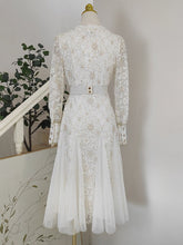 Load image into Gallery viewer, Annette V-Neck Lace Splicing Mesh Fishtail Flounce Inlaid With Faux Diamonds