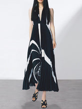 Load image into Gallery viewer, Lydia French Pleated Contrast Color High Waist V-neck Sleeveless Mid-Length Dress