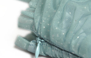 Cheryl  Spaghetti Strap Flower Embroidery Beading Mesh Blue Holiday Elegant Dress
