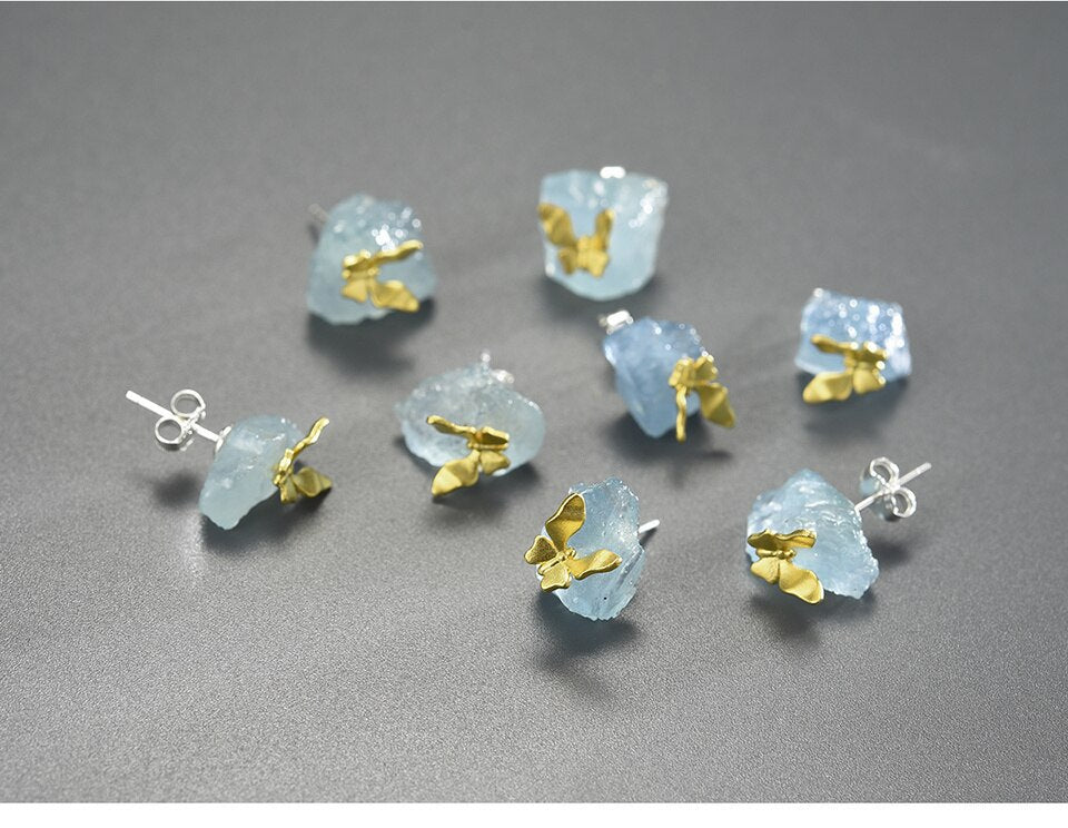 Butterfly Stud Earrings with Stones 925 Sterling Silver Luxury Jewelry