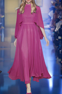 Alena Butterfly Sleeve Draped High waist Asymmetrical Purple Maxi Dress