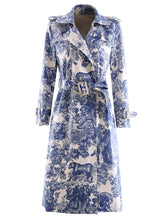 Load image into Gallery viewer, Ottavia Long Sleeve Pocket Belt Blue Flower Animal Print Casual Long Coat