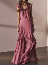 Load image into Gallery viewer, Cora New Ruffle Stitching V-neck Solid Color Slim Evening Dress