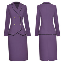 Load image into Gallery viewer, Aldina Crystal Double Breasted Coat Tops + Pencil Skirt Office Lady Two Piece Set