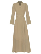 Load image into Gallery viewer, Lennon V-Neck Flare Sleeve Office Lady Solid Pleated Midi Dress
