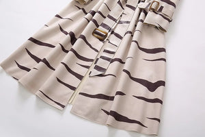 Avril Turn-down Collar Long Sleeves Belt Zebra Print Casual Outwear