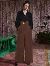 Load image into Gallery viewer, Poppy -Neck Single Breasted Loose Tops + Pockets Wide Leg Pants Casual Two Pieces Set