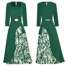 Load image into Gallery viewer, Alivia Square Collar 3/4 Sleeves Belt Pleated Print Splicing Dress