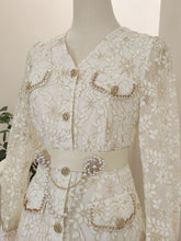 Load image into Gallery viewer, Annette V-Neck Lace Splicing Mesh Fishtail Flounce Inlaid With Faux Diamonds