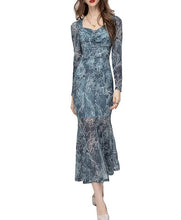 Load image into Gallery viewer, Remington Square Collar Folds Long Sleeve Printed Vintage Party Package Buttocks Dress