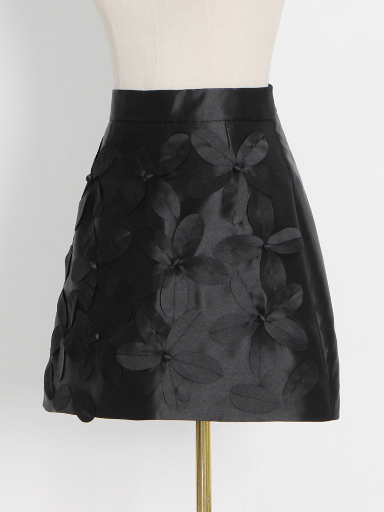 High Waist Patchwork Appliques Floral Mini Skirt