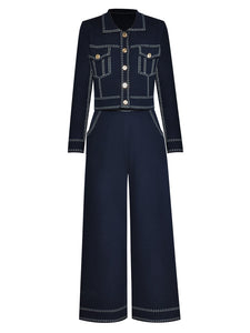 Lorelei  Turn-down Collar Single-breasted Coat + Pants 2 Pieces Suit
