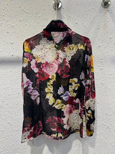 Sicilian 100% Silk Shirt Women Full Sleeve Colorful Flower Print Elegant Ladies Shirt