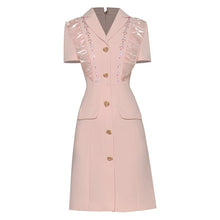 Load image into Gallery viewer, Opal Notched Neck Crystal Office Lady Pink Mini Dress