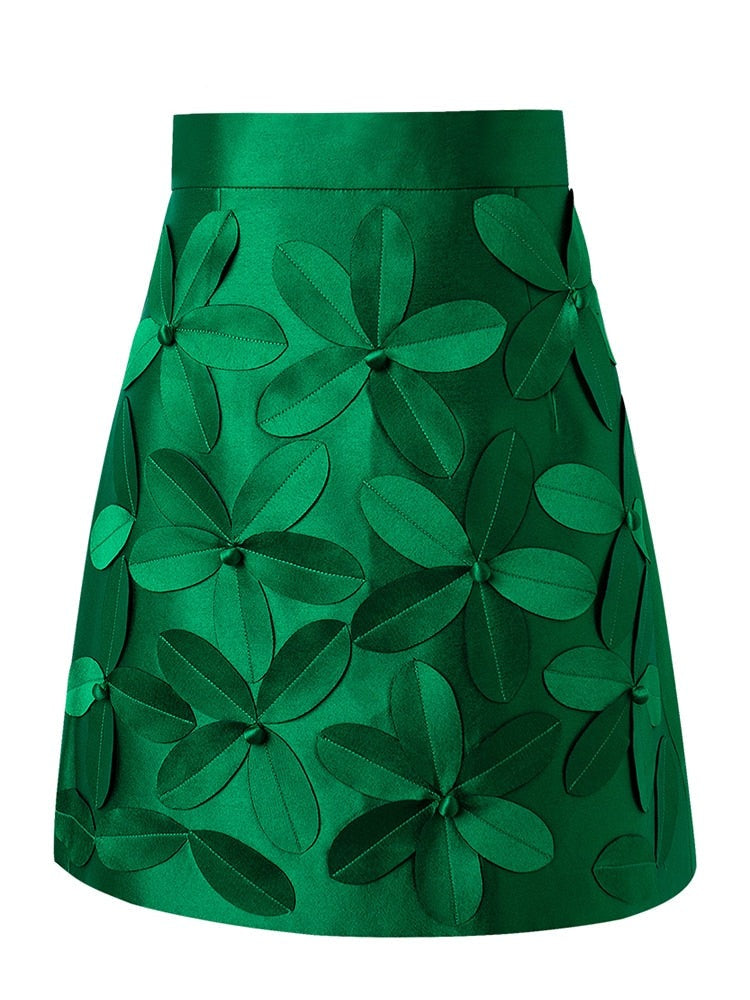 High Waist Patchwork Appliques Floral Mini Skirt