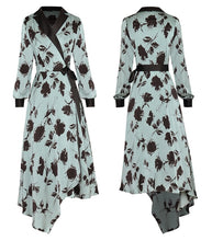Load image into Gallery viewer, Nabila Notched Long sleeve Belted Flower Print Asymmetrical Dress