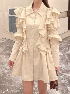 Sophia Ruffles Folds Spliced Mini Dress And PU Leather Girdle