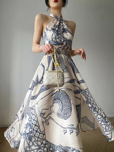 Dakota Print Halter Neck Design Luxury Dress