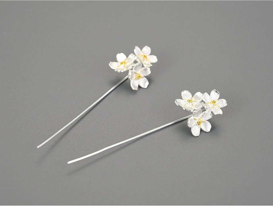 Elegant Forget-me-not Flower Dangle Earrings with 925 Sterling Silver