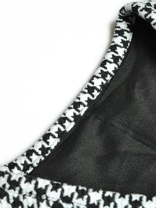 Electra V-Neck Long Sleeve Plaid Tweed Patchwork Belt Pleated Dress