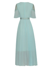 Load image into Gallery viewer, Harper Embroidery Belted Chiffon Solid color Pleated Midi Dress