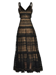 Jayda Spaghetti Strap Lace Hollow Out Party Vacation Maxi Dress