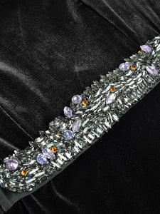 Elaine Square Collar Puff Sleeve Diamonds Belt Solid Vintage Long Dress