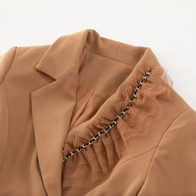 Load image into Gallery viewer, Marcia Coco Long sleeve Sashes Double-breasted Blazer + Mesh Long Skirts 2 Pieces Set