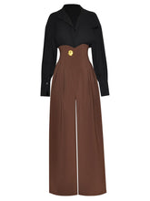 Load image into Gallery viewer, Poppy -Neck Single Breasted Loose Tops + Pockets Wide Leg Pants Casual Two Pieces Set