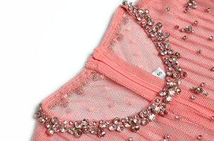 Briana Luxury Crystal Beading High waist Solid Mesh Dress