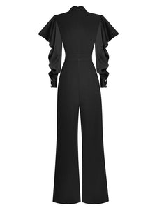 Cami Stand Collar Puff Sleeve Black Vintage Party Wide Leg Pant