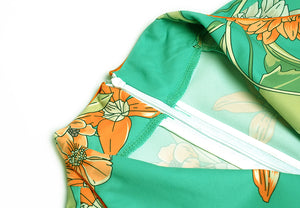 Amada Turn-down Collar Long Sleeve Flower Print Casual Flare Jumpsuit