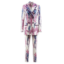 Load image into Gallery viewer, Giorgia  Turn-down Collar Double Breasted Long Jacket + Pencil Pants Flower Print Two Piece Set
