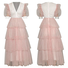 Load image into Gallery viewer, Malaya Mesh Polka dot Cascading Ruffle Elegant Pink Cake Dress