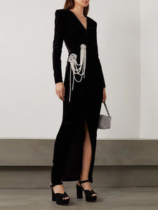 Brooklyn Embroidered Long Split Elegant Luxury Dress