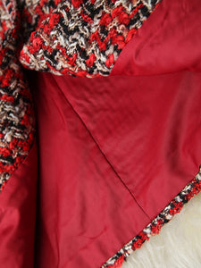 Red Plaid Tweed Woolen Single Breasted Vintage Jacket