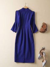 Load image into Gallery viewer, Marge V-Neck 3/4 Sleeve Crystal Brooch Pockets Office Lady Dress