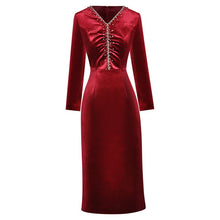 Load image into Gallery viewer, Isabetta V-Neck Long Sleeve Crystal Beading Vintage Party  Dress