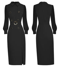 Load image into Gallery viewer, Ligia Peter pan Collar Folds Lantern Sleeve Belt Solid Office Lady Midi Dress