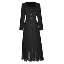 Load image into Gallery viewer, Raimona O-Neck Long Sleeve Beading Button Belt Patchwork Pleasted Solid Dress