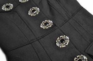 Bristol O-Neck Long Sleeve Crystal Covered Button Black Vintage Outerwear