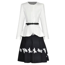 Load image into Gallery viewer, Astrid O-Neck Long Sleeve Belt White Tops + Print Skirt Office Lady Two Piece Set